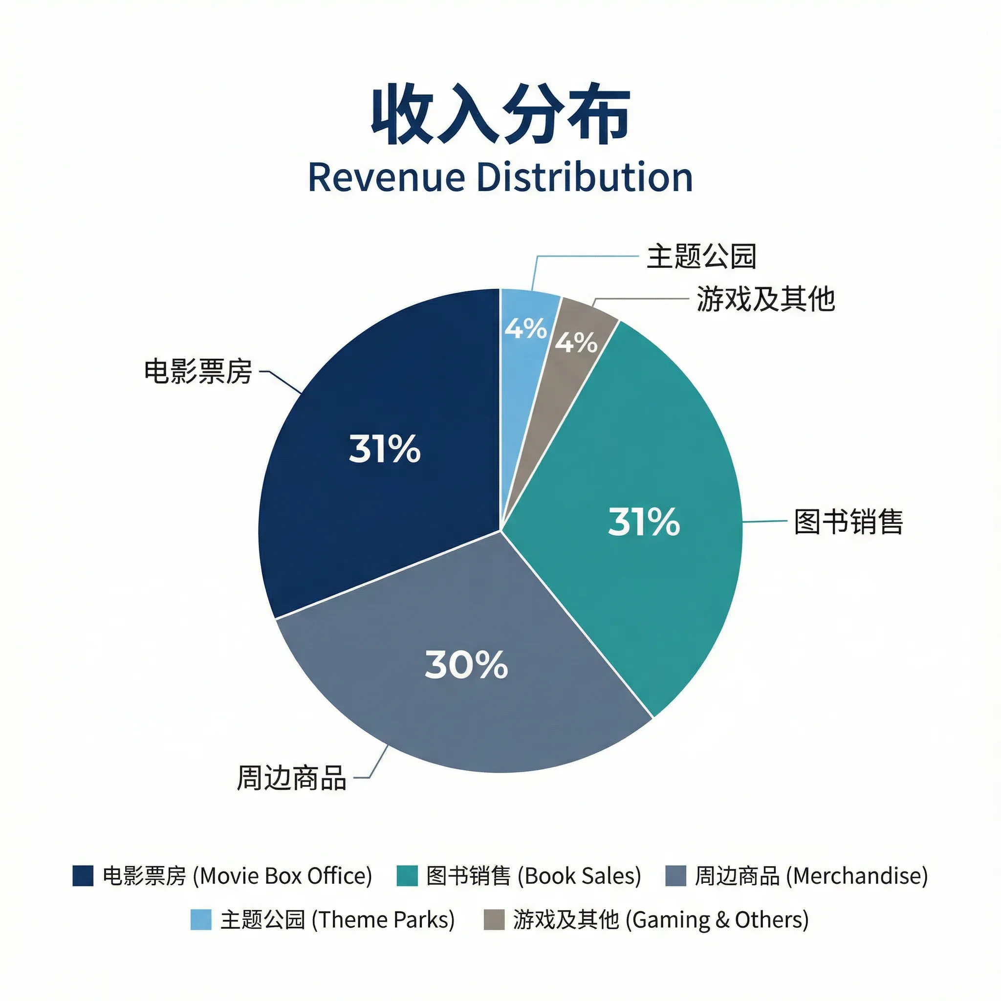 华纳兄弟收入分布饼图(商务风格)